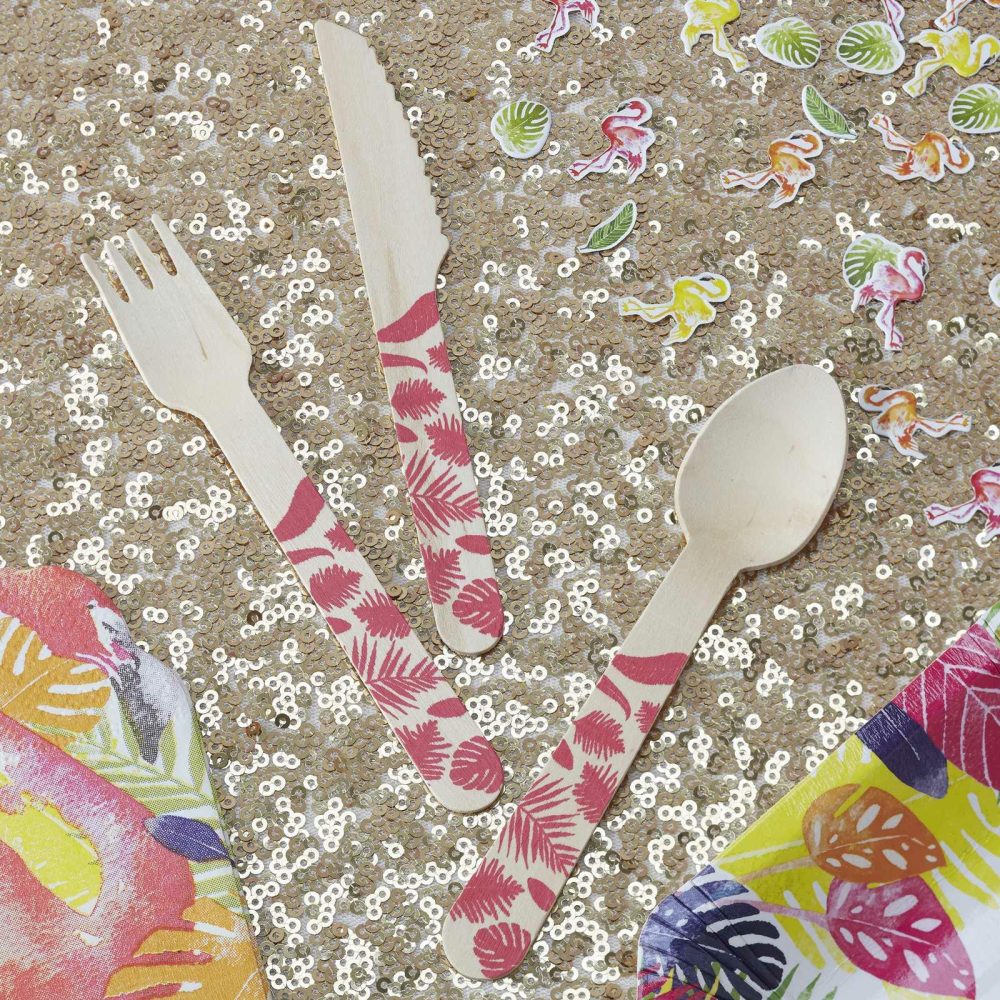 Party Cutlery |   Tropical Wooden Cutlery – Flamingo Fun Party Cutlery Party Cutlery