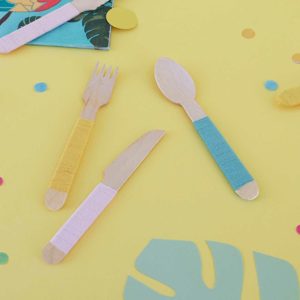 Party Cutlery |   Yarn Wrapped Wooden Cutlery Set Party Cutlery Party Cutlery