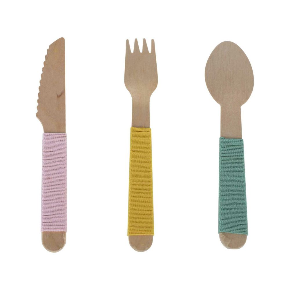 Party Cutlery |   Yarn Wrapped Wooden Cutlery Set Party Cutlery Party Cutlery