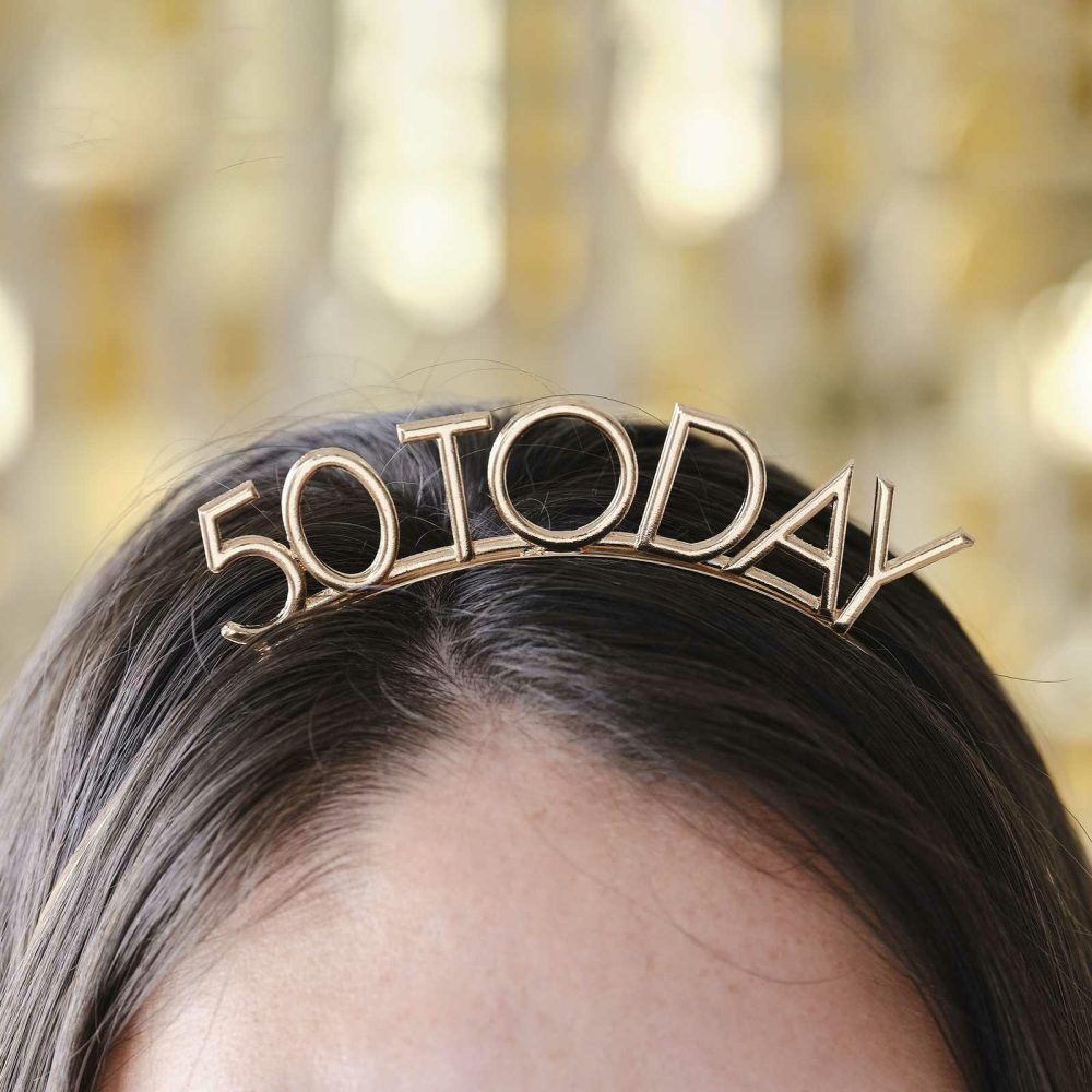 Party Hats, Sashes & Dress Up |   Champagne Gold 50Th Birthday Headband Party Accessories Party Hats, Sashes & Dress Up