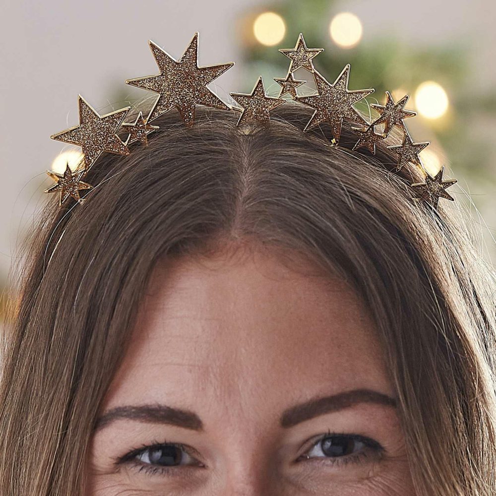 Party Hats, Sashes & Dress Up |   Gold Metal Star Christmas Headband Party Accessories Party Hats, Sashes & Dress Up