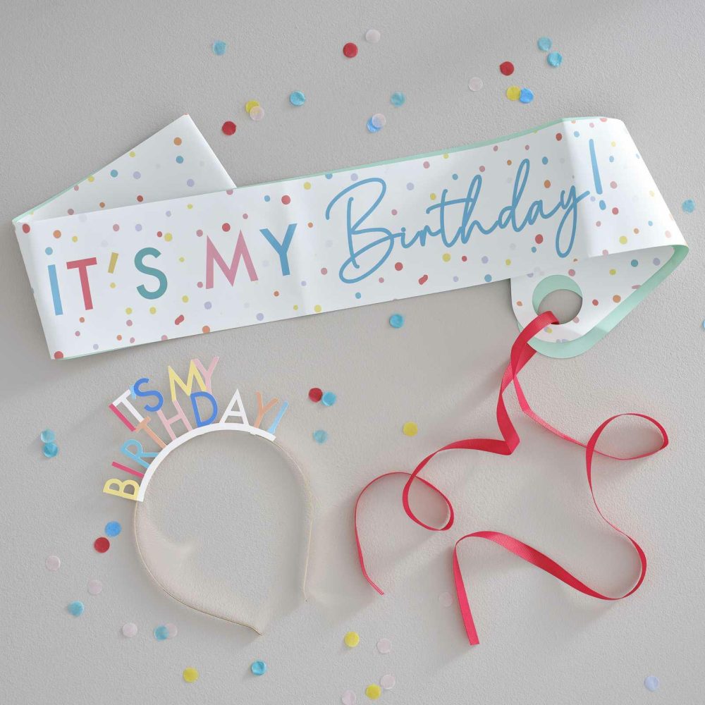 Party Hats, Sashes & Dress Up |   It’s My Birthday Sash & Headband Party Accessories Party Hats, Sashes & Dress Up