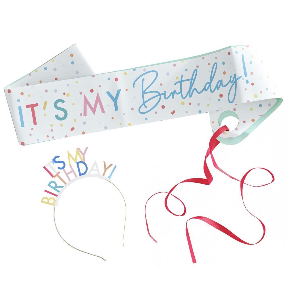 Party Hats, Sashes & Dress Up |   It’s My Birthday Sash & Headband Party Accessories Party Hats, Sashes & Dress Up