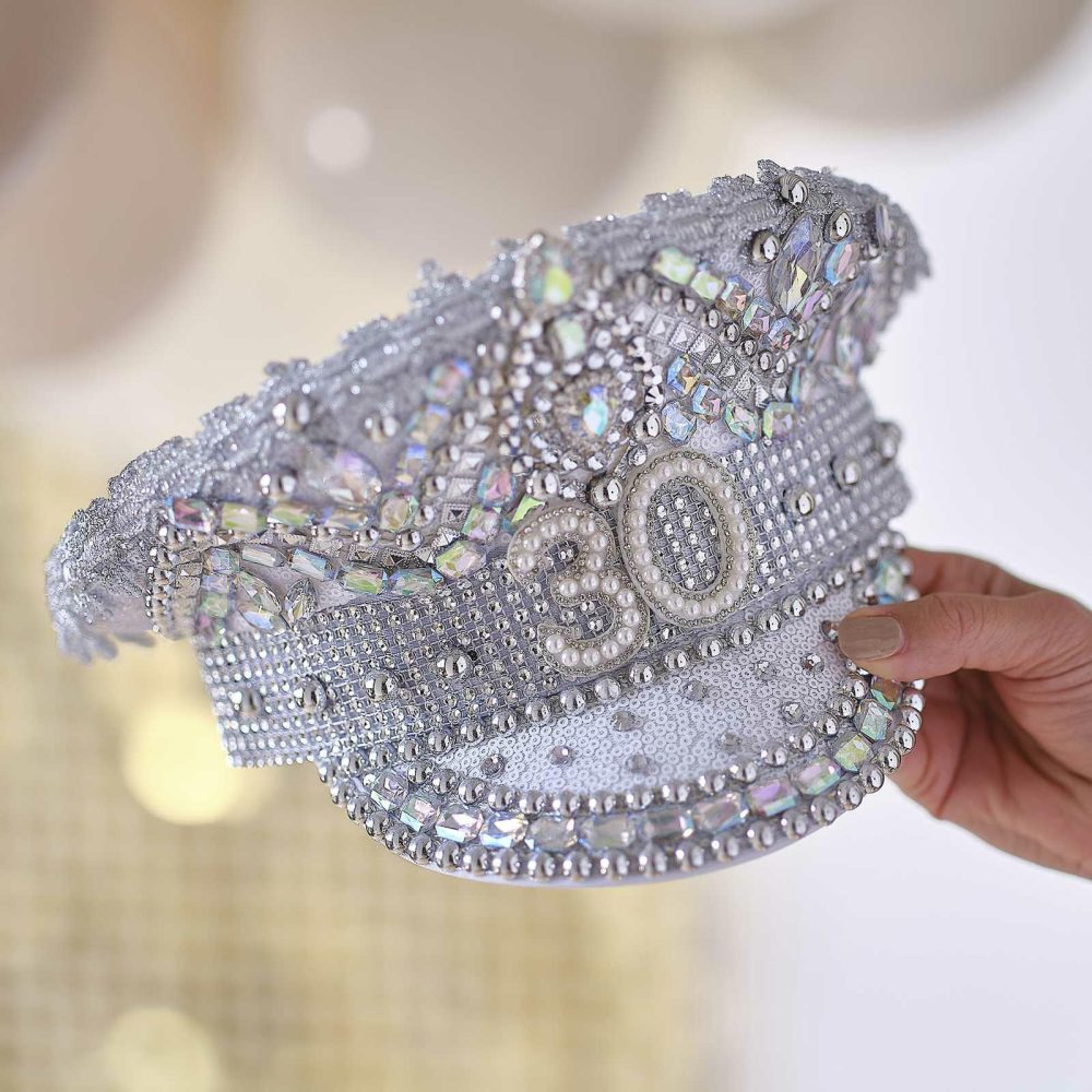 Party Hats, Sashes & Dress Up |   Rhinestone & Pearl Embellished 30Th Birthday Hat Party Accessories Party Hats, Sashes & Dress Up