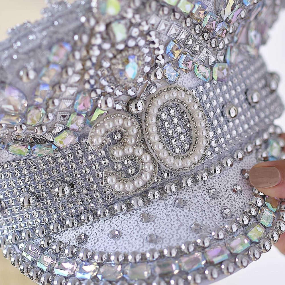 Party Hats, Sashes & Dress Up |   Rhinestone & Pearl Embellished 30Th Birthday Hat Party Accessories Party Hats, Sashes & Dress Up