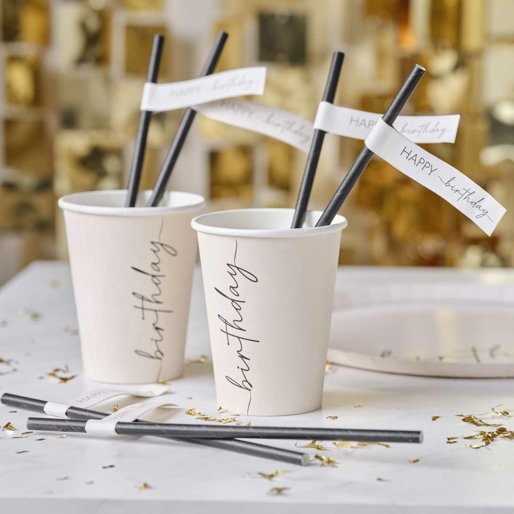 Party Straws |   Nude And Black Happy Birthday Paper Straws Party Straws Party Straws