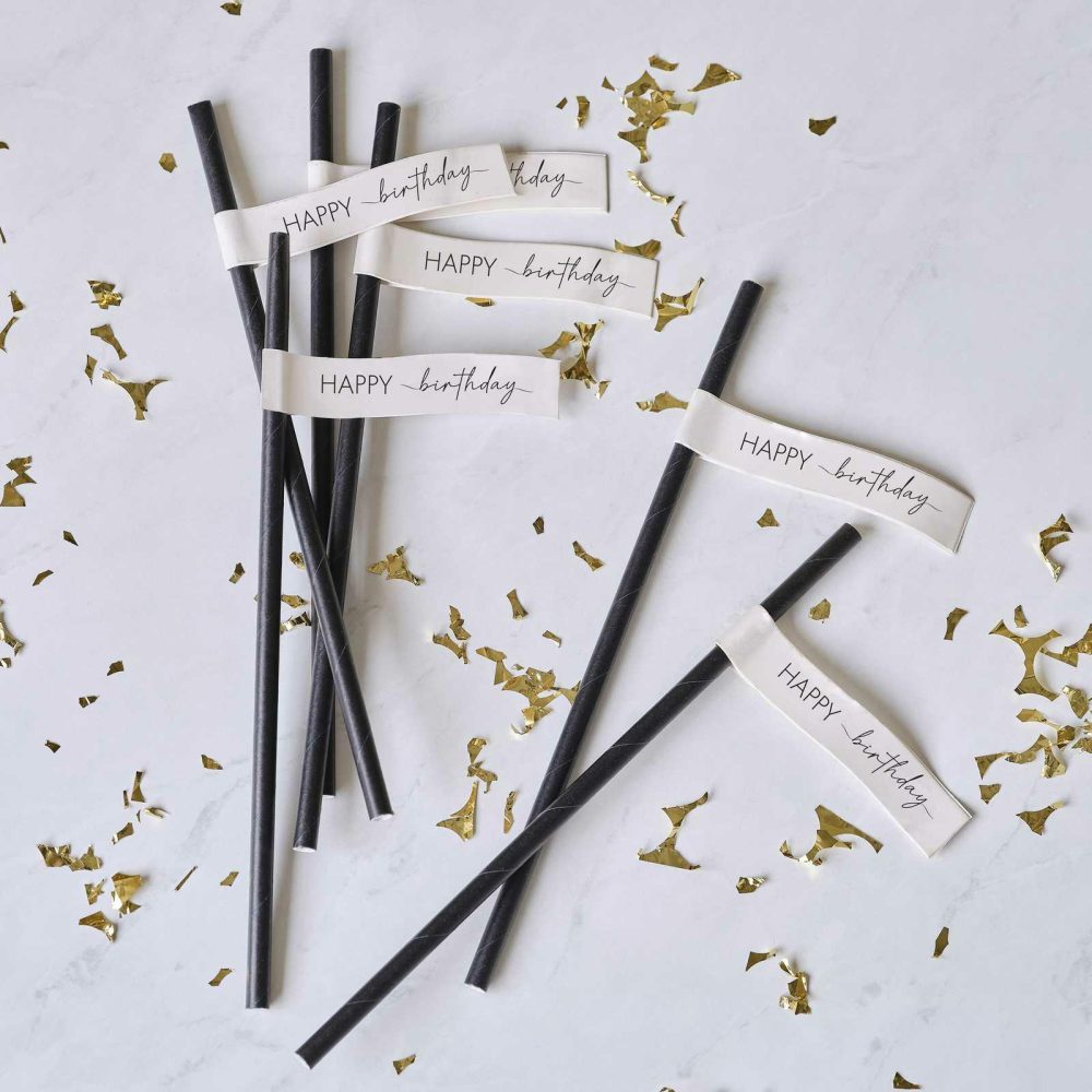 Party Straws |   Nude And Black Happy Birthday Paper Straws Party Straws Party Straws