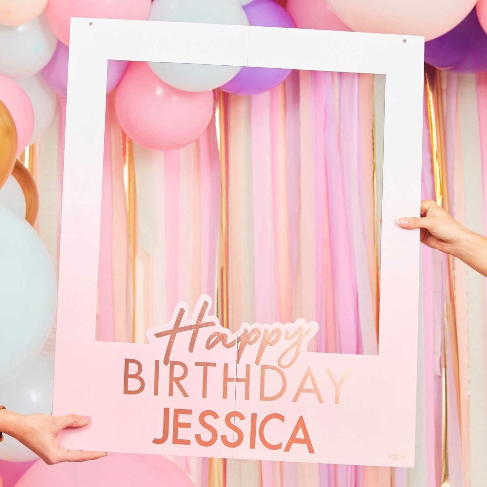 Photobooth & Games |   Rose Gold Foiled Personalised Happy Birthday Selfie Photo Booth Frame Party Accessories Photobooth & Games