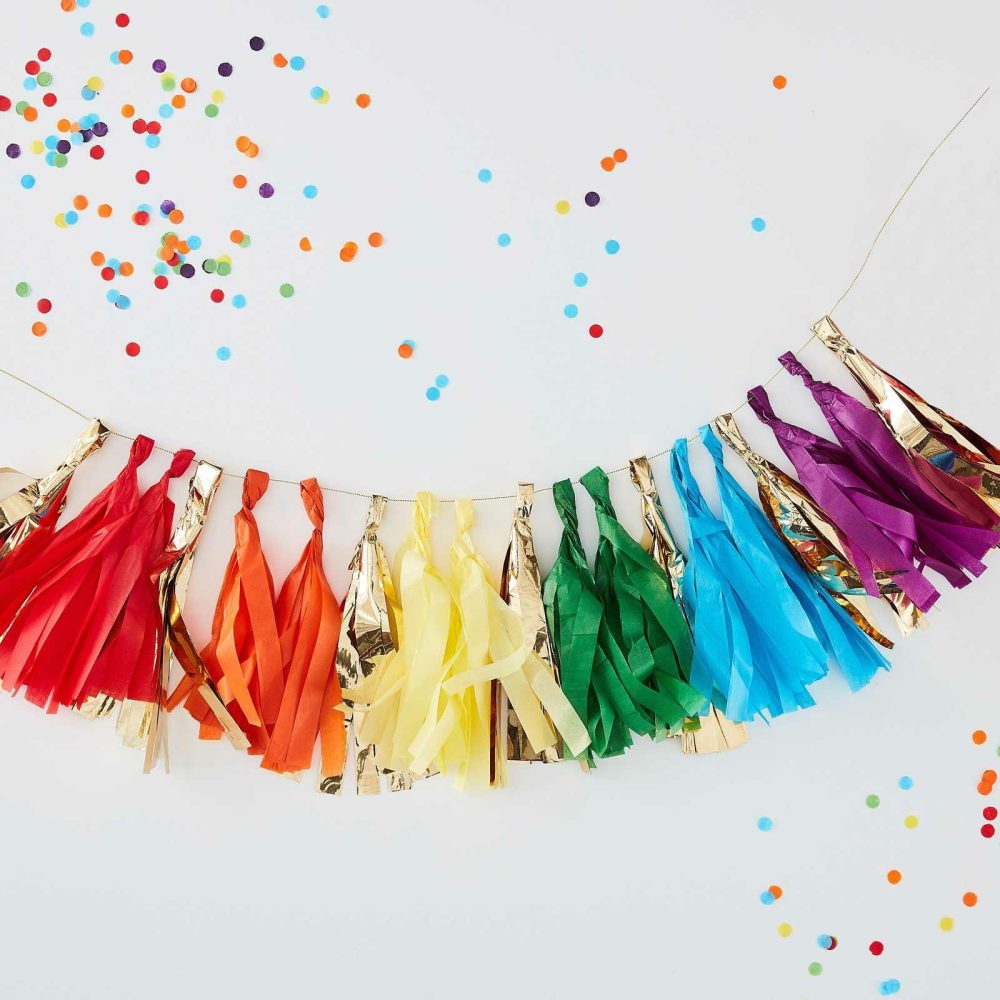 Room Decorations |   Gold Foil And Rainbow Tassel Garland Hanging Decorations Hanging Decorations