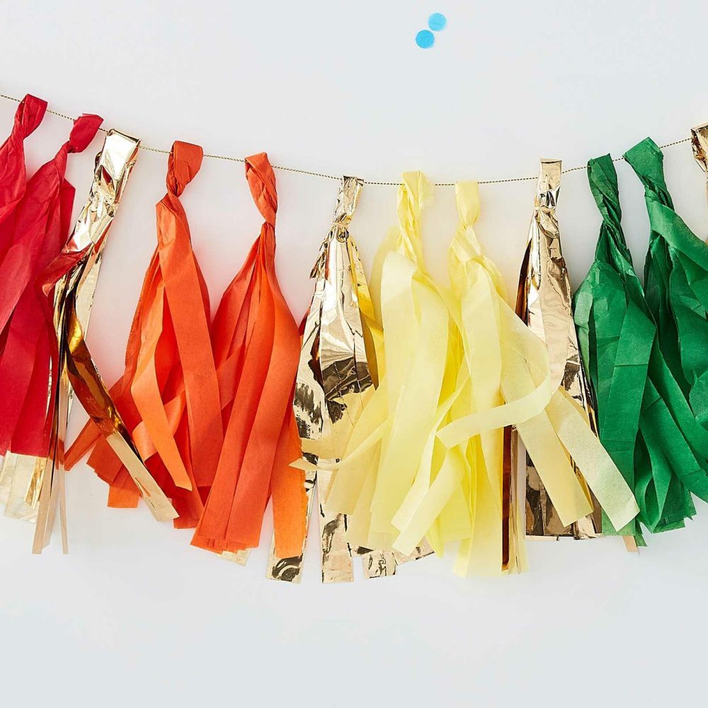 Room Decorations |   Gold Foil And Rainbow Tassel Garland Hanging Decorations Hanging Decorations