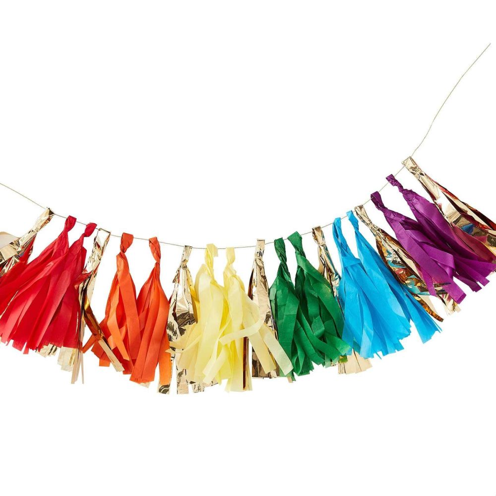 Room Decorations |   Gold Foil And Rainbow Tassel Garland Hanging Decorations Hanging Decorations