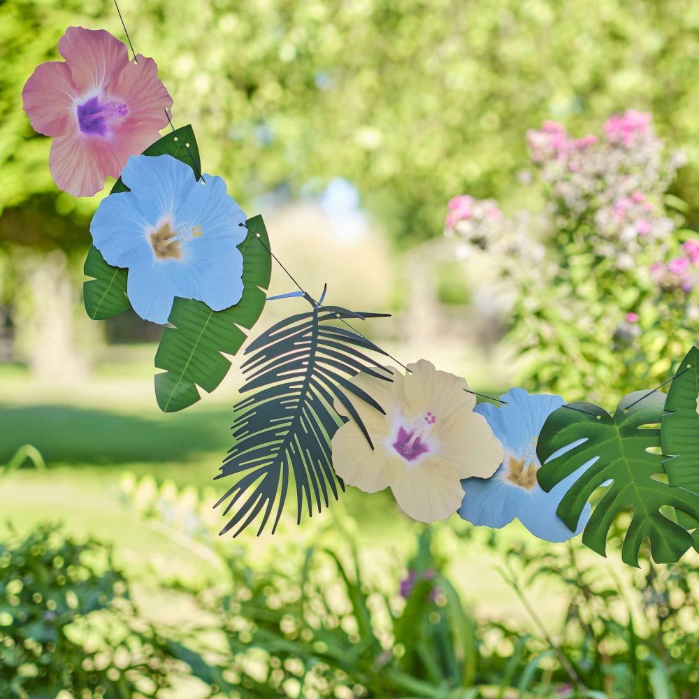 Room Decorations |   Hawaiian Palm Leaf And Hibiscus Flower Tropical Party Garland Decoration Bunting & Garlands Bunting & Garlands