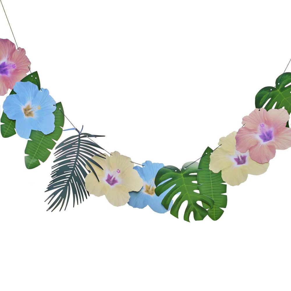 Room Decorations |   Hawaiian Palm Leaf And Hibiscus Flower Tropical Party Garland Decoration Bunting & Garlands Bunting & Garlands