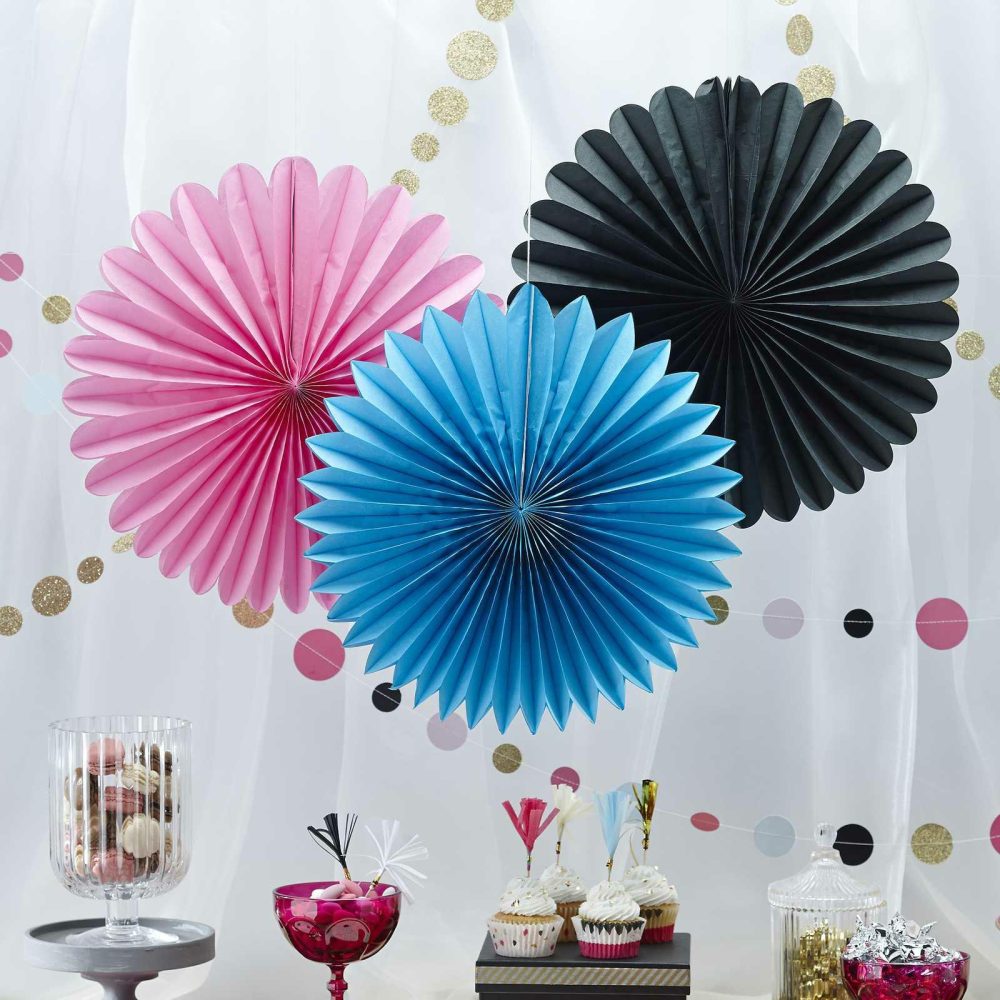 Room Decorations |   Pink, Black & Blue Wall Fan Decorations – Confetti Party Party Decorations Room Decorations