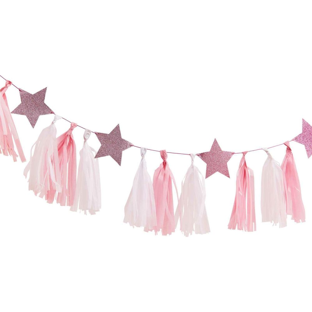 Room Decorations |   Pink Tassel Garland With Pink Glitter Stars Bunting & Garlands Bunting & Garlands