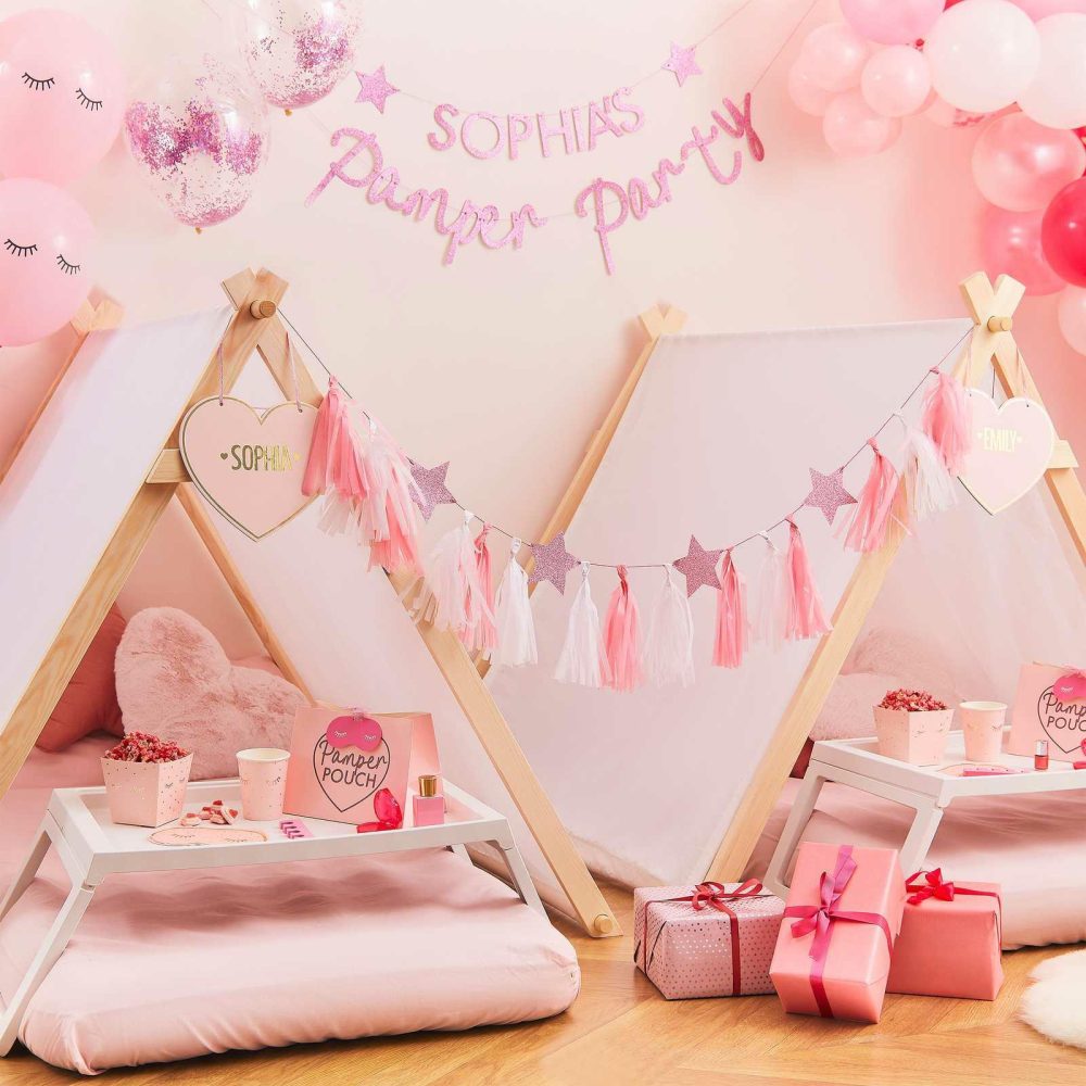 Room Decorations |   Pink Tassel Garland With Pink Glitter Stars Bunting & Garlands Bunting & Garlands