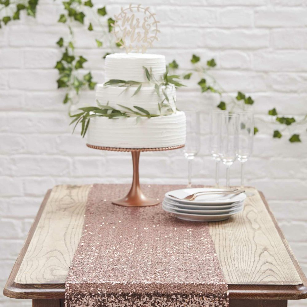 Table Cloths & Runners |   Rose Gold Sequin Table Runner Homeware Table Cloths & Runners