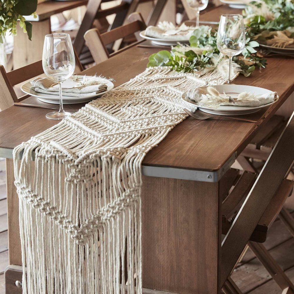 Table Cloths & Runners |   White Macrame Table Runner Homeware Table Cloths & Runners