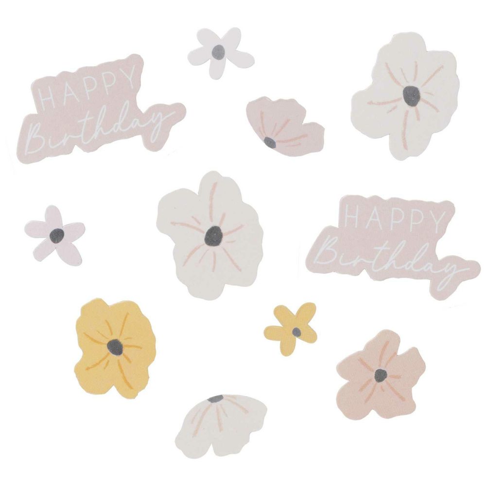 Table Confetti |   Floral Happy Birthday Confetti Party Decorations Table Confetti