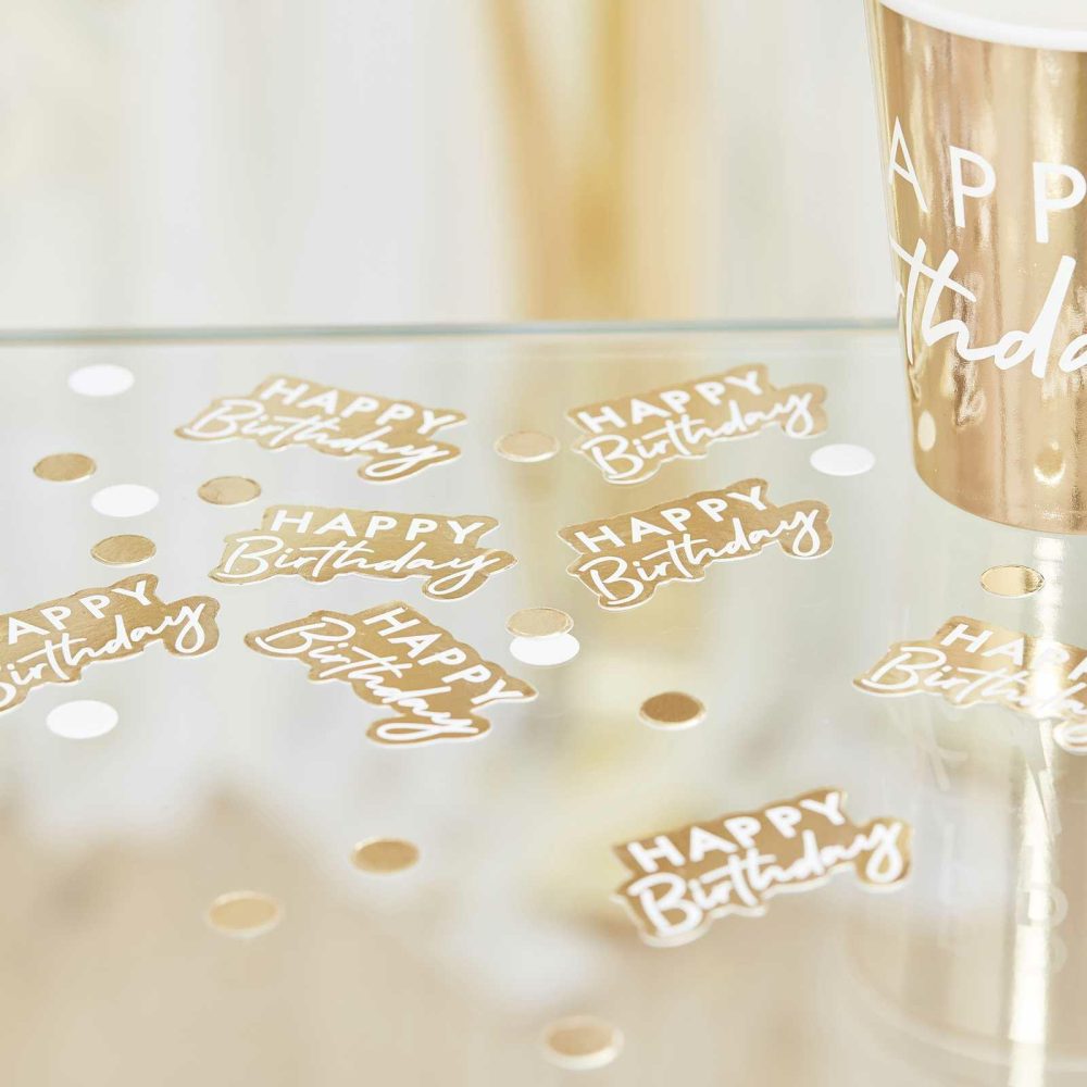 Table Confetti |   Gold And White Happy Birthday Confetti Party Decorations Table Confetti