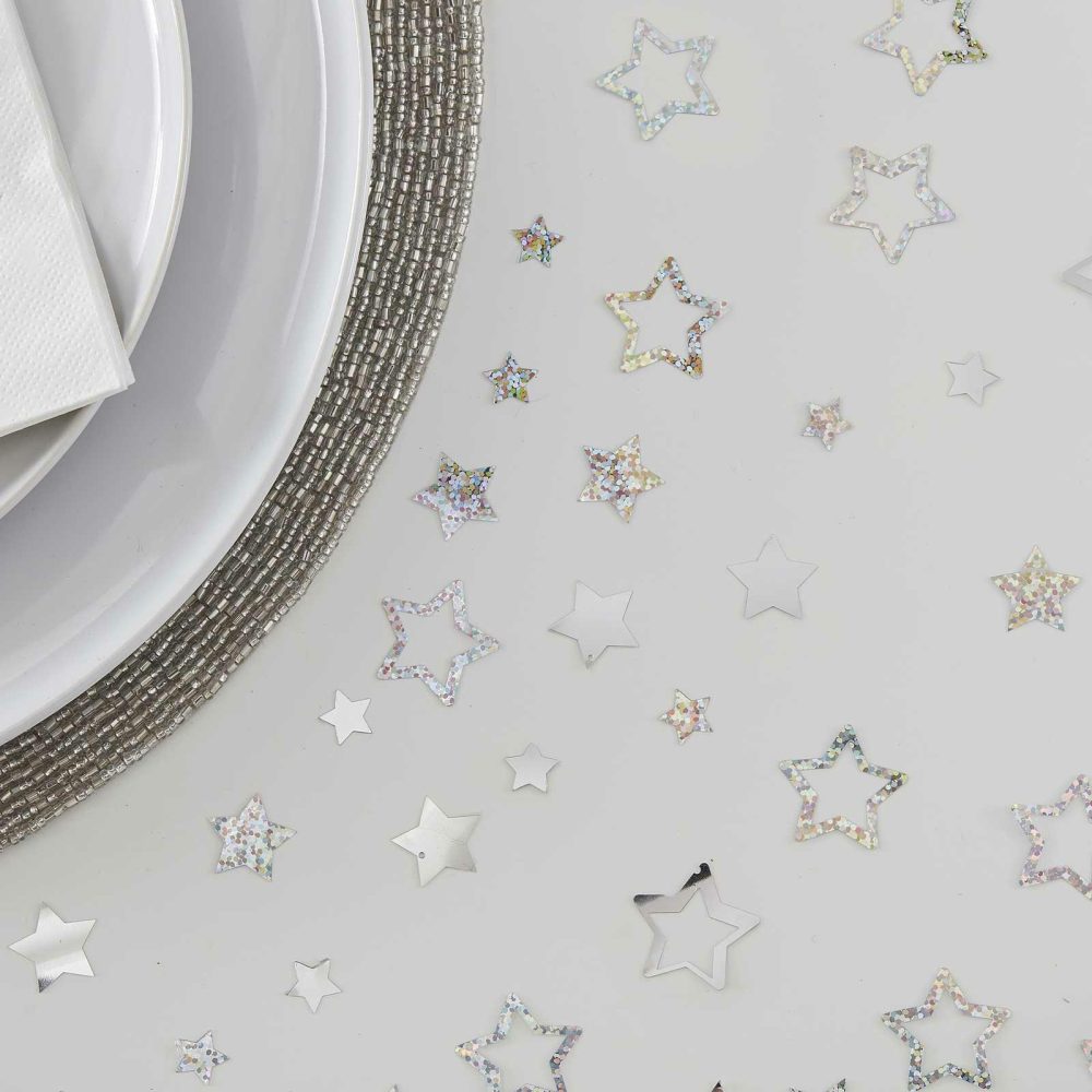 Table Confetti |   Silver Foiled Star Christmas Table Confetti Party Decorations Table Confetti