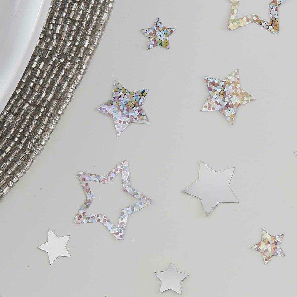 Table Confetti |   Silver Foiled Star Christmas Table Confetti Party Decorations Table Confetti