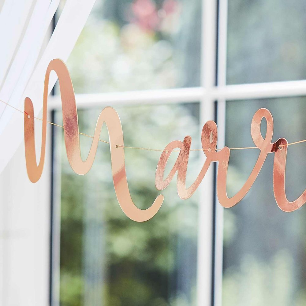 Wedding Bunting |   Rose Gold Scripted Just Married Banner Wedding Bunting Wedding Bunting