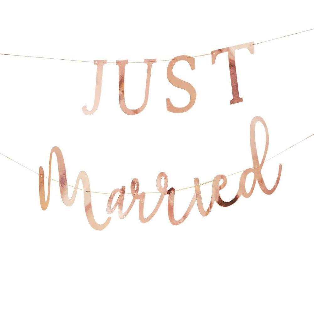 Wedding Bunting |   Rose Gold Scripted Just Married Banner Wedding Bunting Wedding Bunting