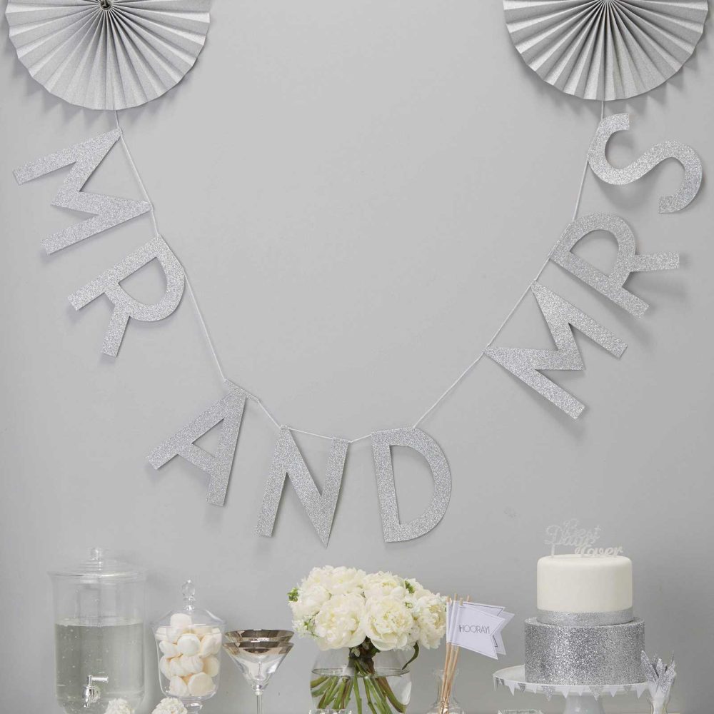 Wedding Bunting |   Silver Glitter Mr & Mrs Wedding Bunting – Metallic Perfection Wedding Bunting Wedding Bunting