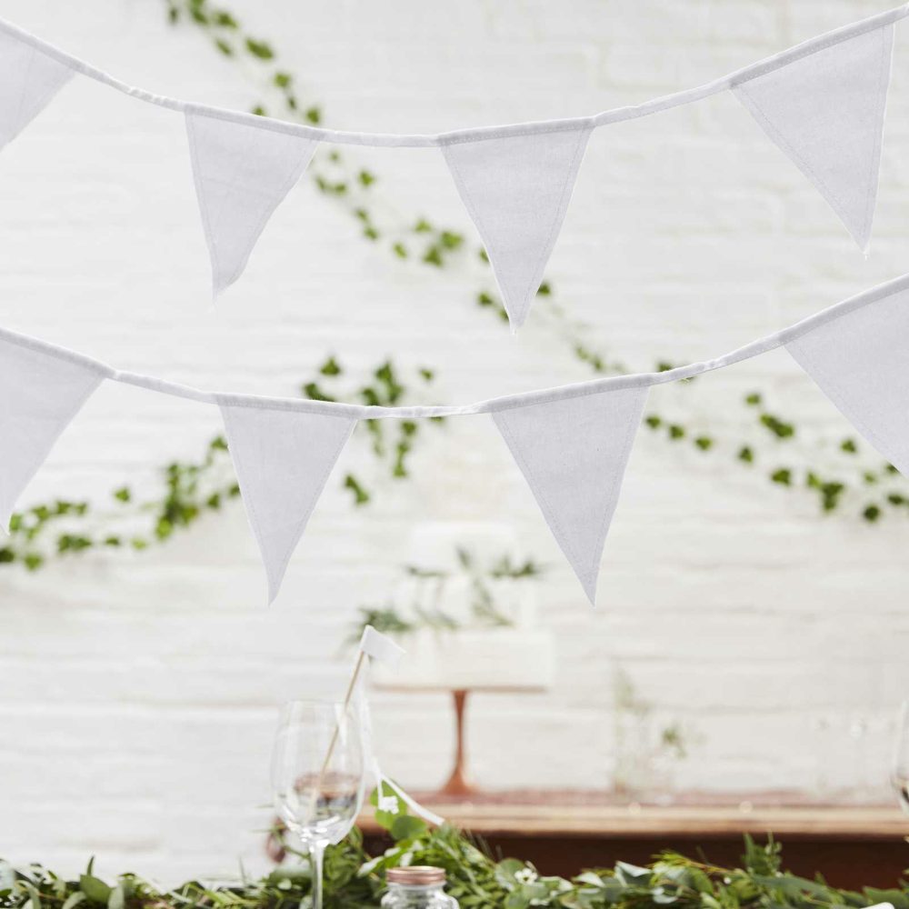 Wedding Bunting |   White Fabric Flag Bunting Wedding Bunting Wedding Bunting