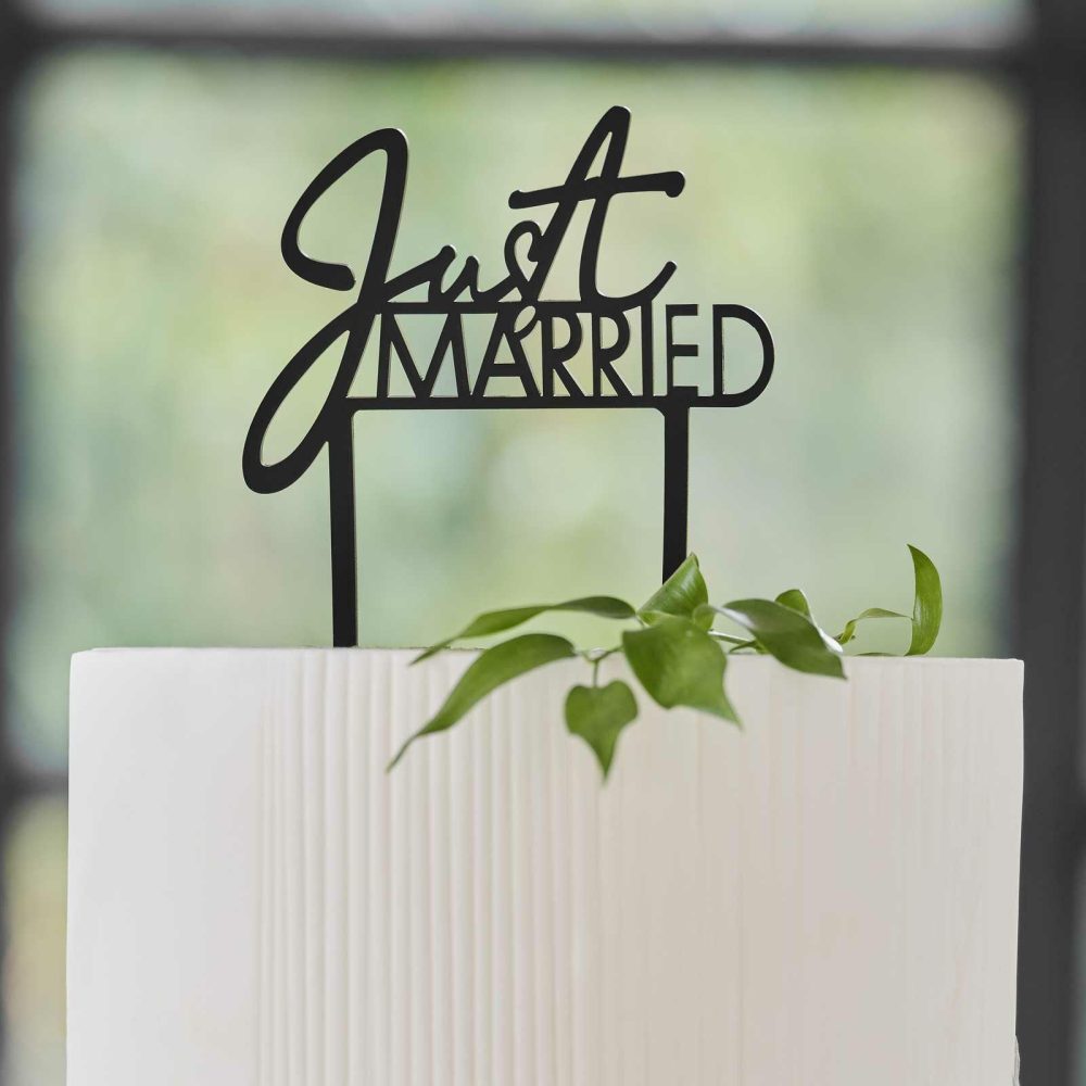 Wedding Cake Stands & Toppers |   Black Acrylic Just Married Wedding Cake Topper Wedding Cake Accessories Wedding Cake Stands & Toppers