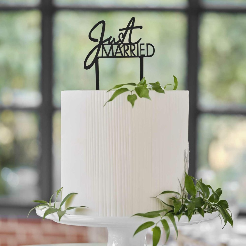 Wedding Cake Stands & Toppers |   Black Acrylic Just Married Wedding Cake Topper Wedding Cake Accessories Wedding Cake Stands & Toppers