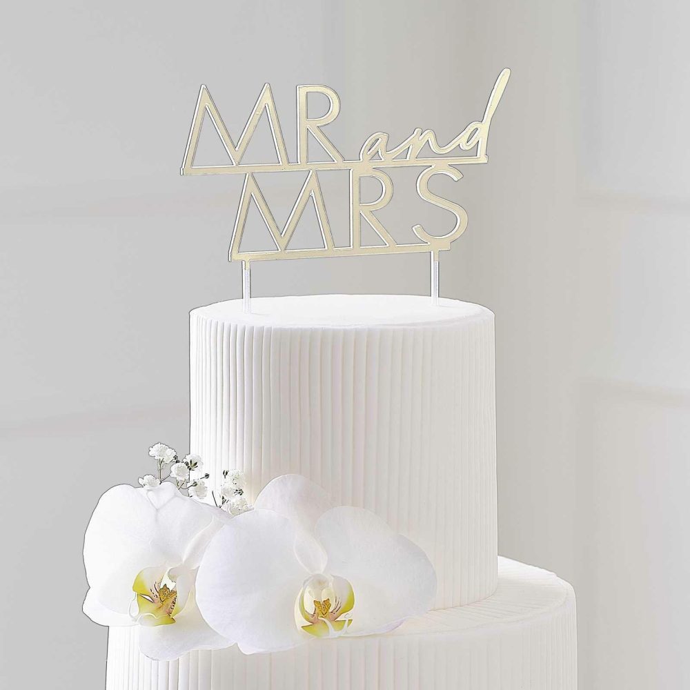 Wedding Cake Stands & Toppers |   Gold Acrylic Mr & Mrs Wedding Cake Topper Wedding Cake Accessories Wedding Cake Stands & Toppers