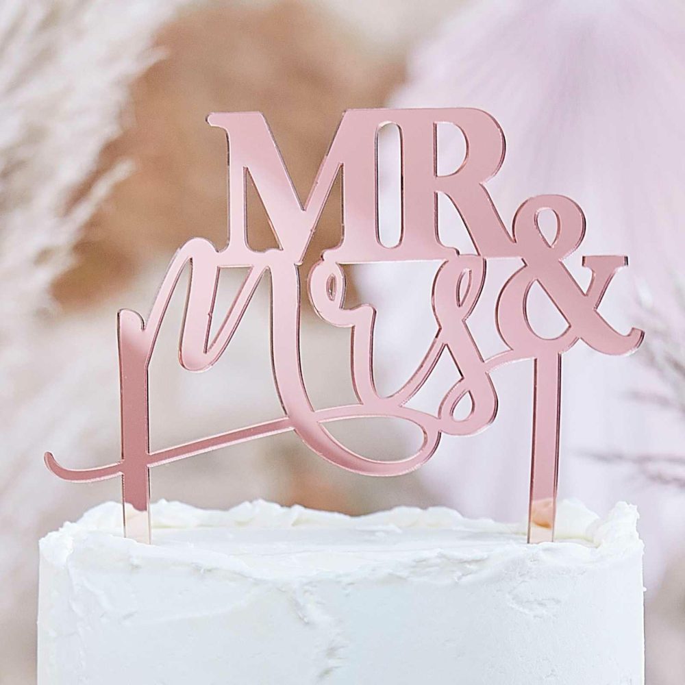 Wedding Cake Stands & Toppers |   Mr And Mrs Rose Gold Acrylic Wedding Cake Topper Wedding Cake Accessories Wedding Cake Stands & Toppers