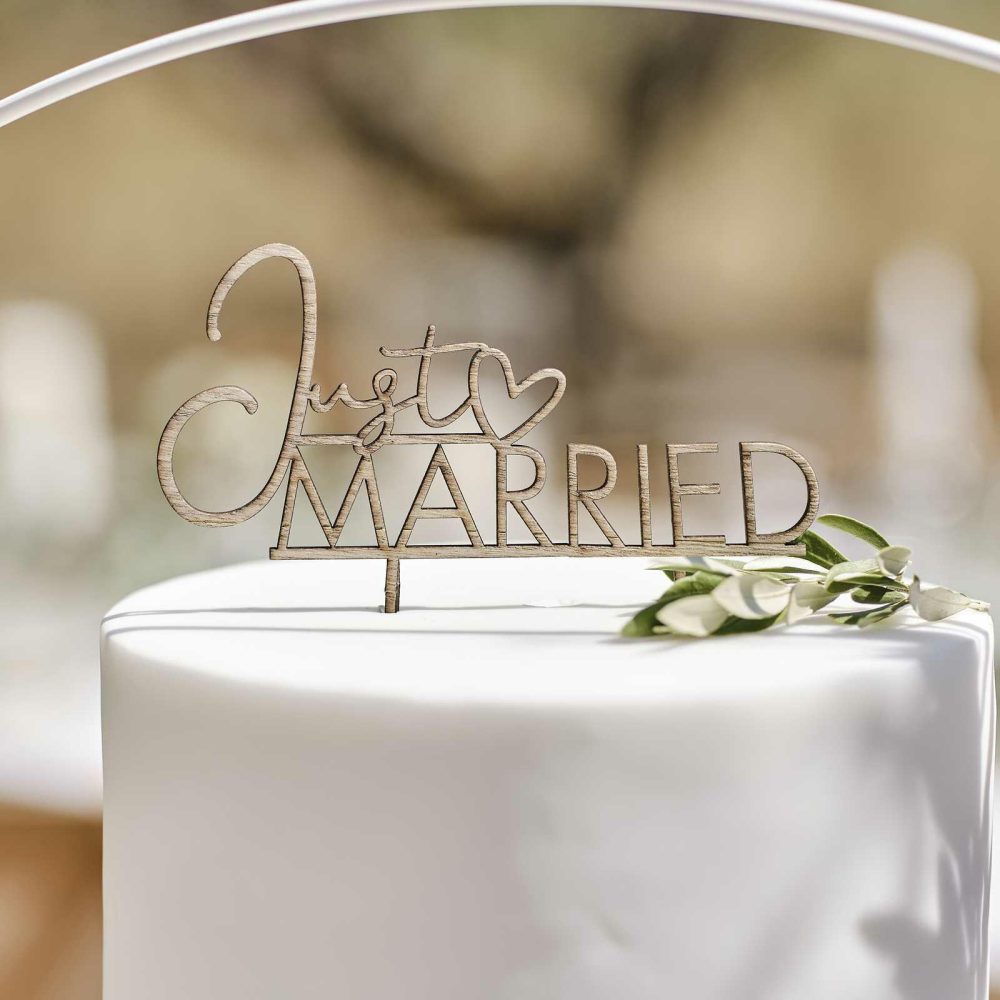 Wedding Cake Stands & Toppers |   Wooden Just Married Wedding Cake Topper Wedding Cake Accessories Wedding Cake Stands & Toppers