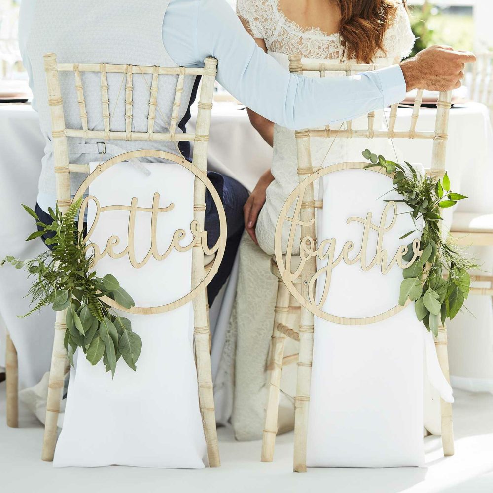 Wedding Chair Decorations |   Better Together Wedding Chair Signs Wooden Hoops Wedding Chair Decorations Wedding Chair Decorations