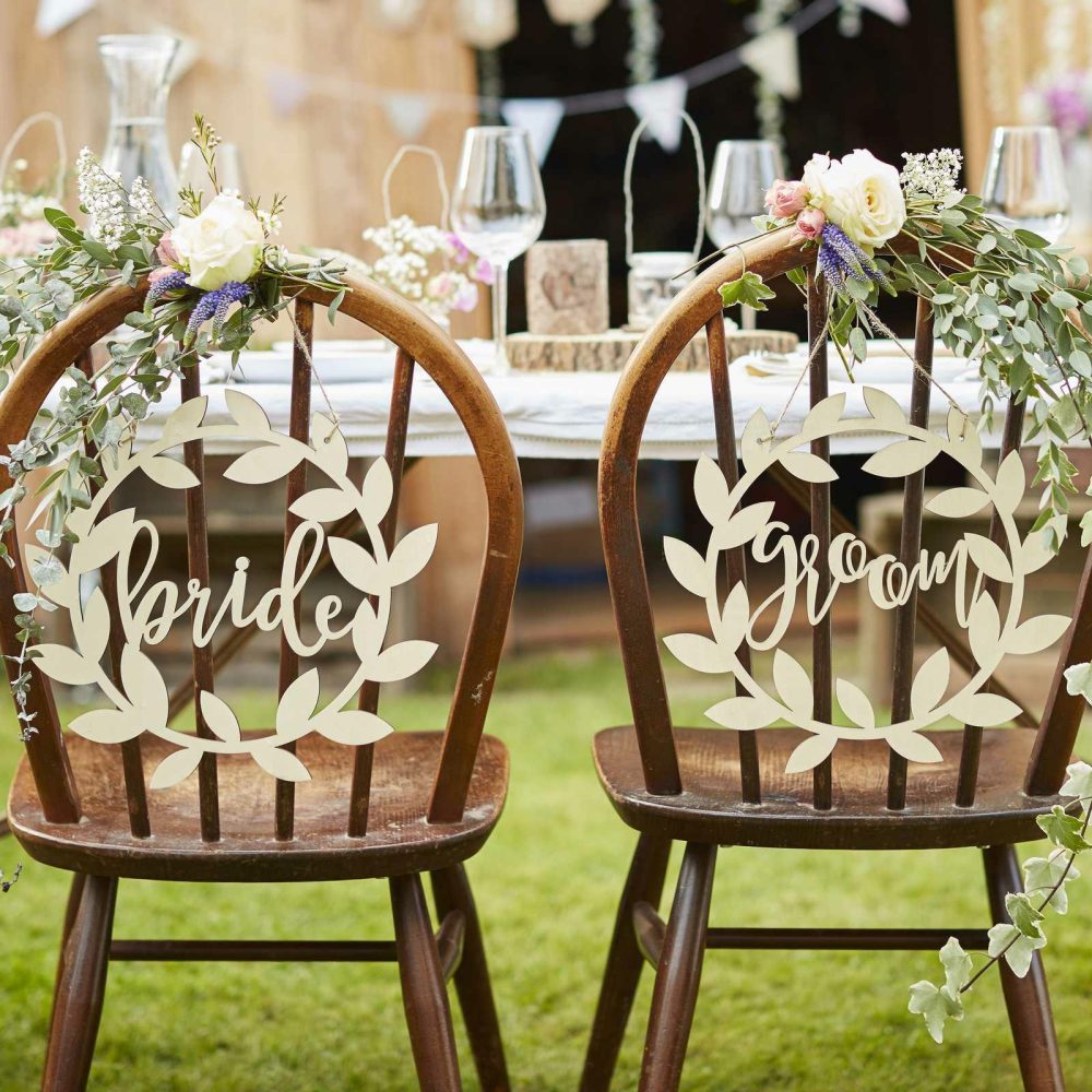 Wedding Chair Decorations |   Wooden Bride And Groom Wedding Chair Signs Wedding Chair Decorations Wedding Chair Decorations