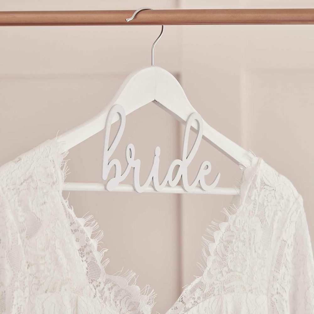 Wedding Dressing Gowns |   White Wooden Bride Hanger Wedding Dressing Gowns