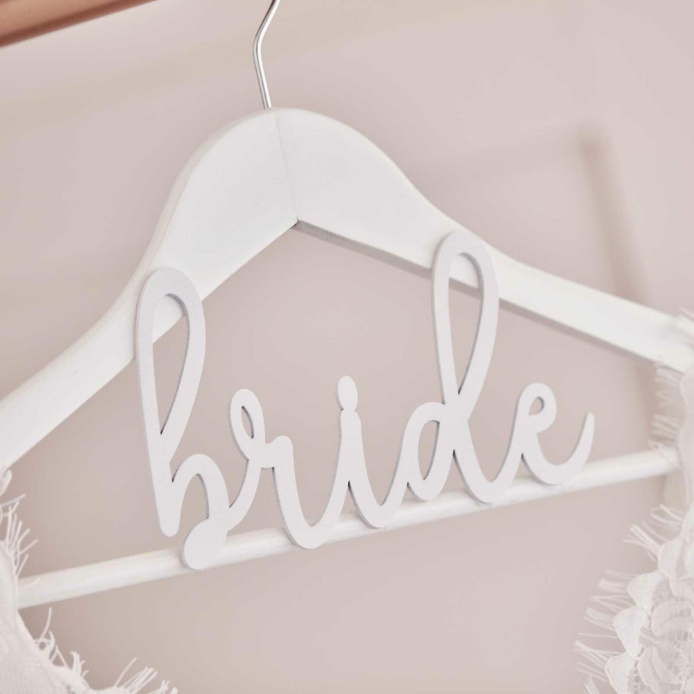 Wedding Dressing Gowns |   White Wooden Bride Hanger Wedding Dressing Gowns