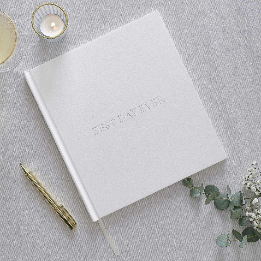 Wedding Guest Books |   White Embossed Best Day Ever Wedding Photo Album Wedding Guest Books Wedding Guest Books