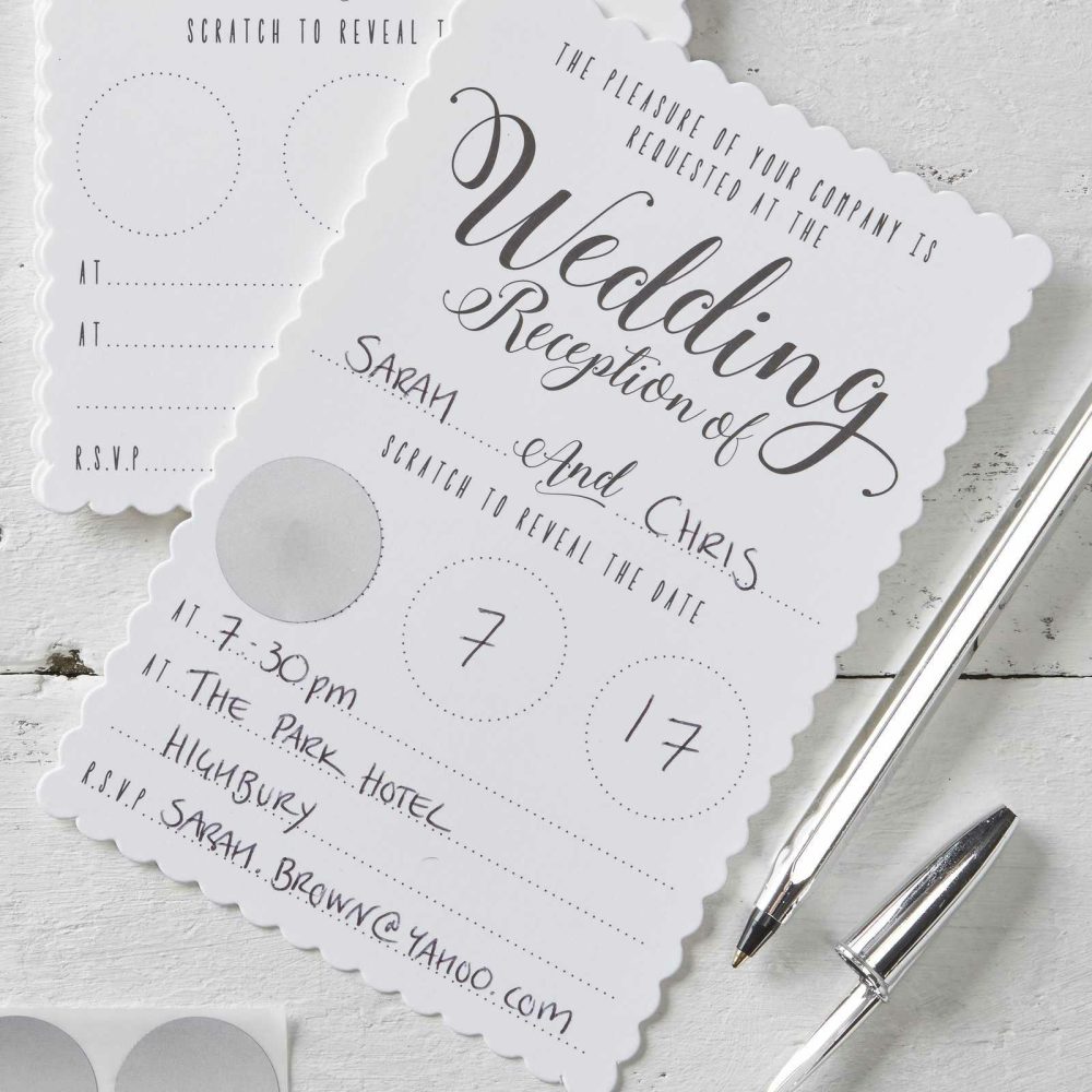 Wedding Invitations |   White Scratch The Date Wedding Evening Invitations – Scratch & Reveal Wedding Invitations Wedding Invitations