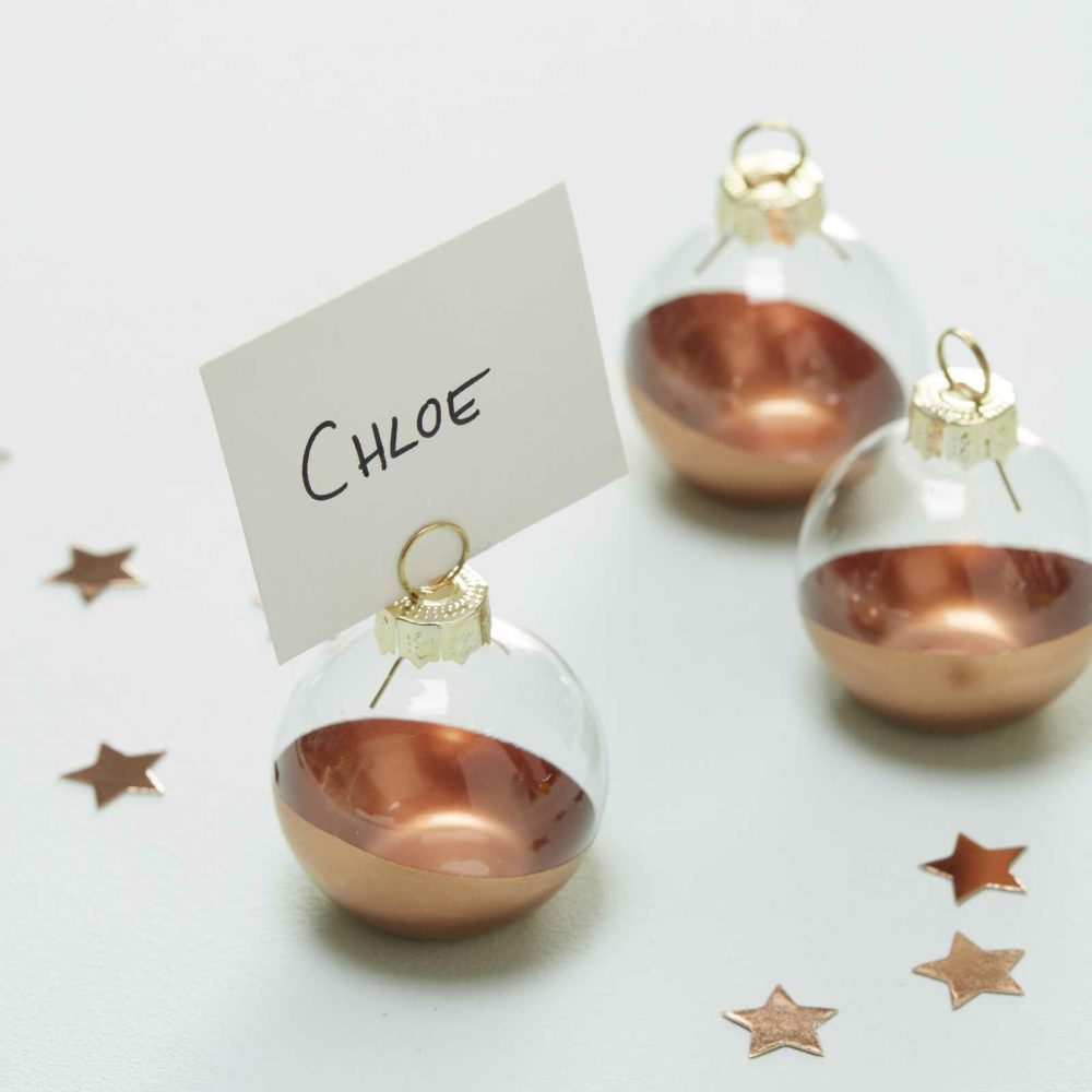 Wedding Place Cards & Holders |   Rose Gold Dipped Glass Bauble Place Card Holders – Metallic Star Wedding Place Cards & Holders Wedding Place Cards & Holders