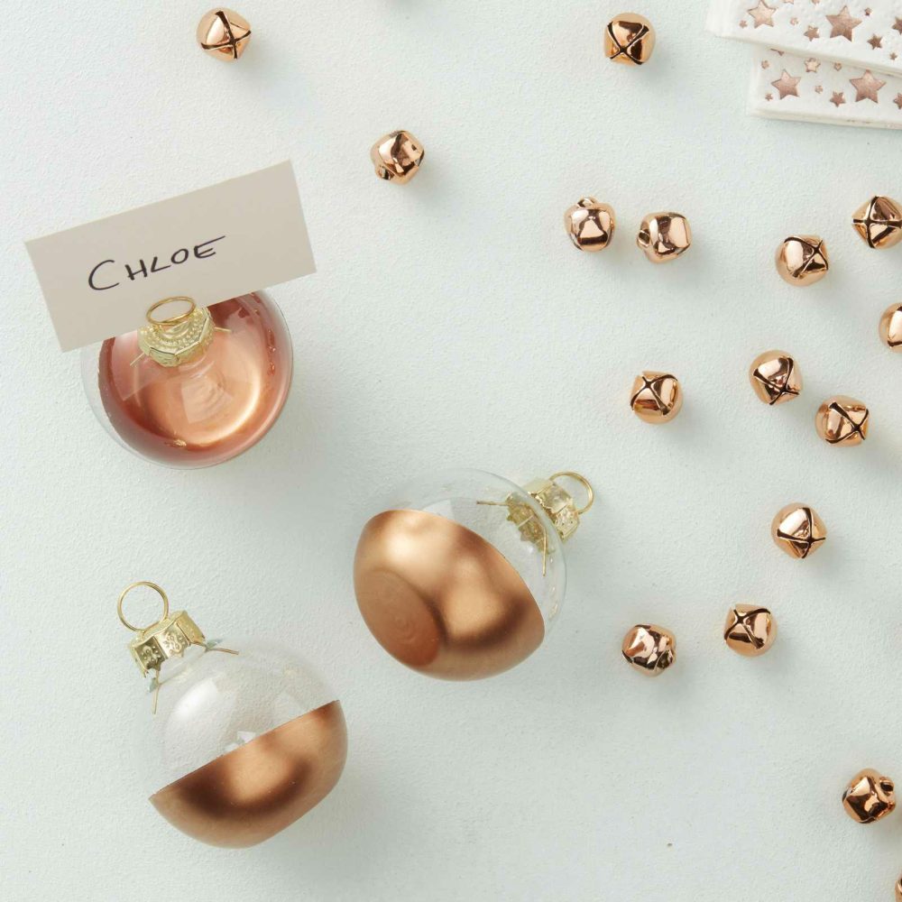 Wedding Place Cards & Holders |   Rose Gold Dipped Glass Bauble Place Card Holders – Metallic Star Wedding Place Cards & Holders Wedding Place Cards & Holders