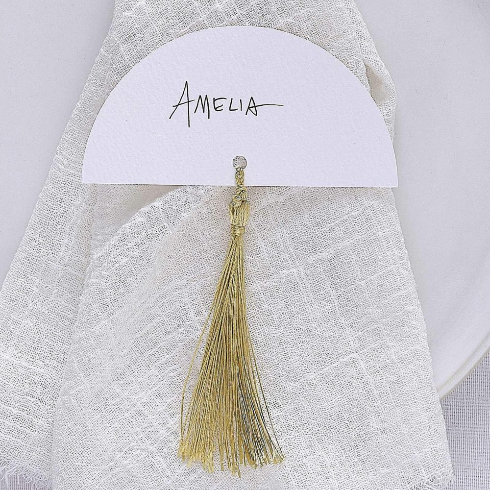 Wedding Place Cards & Holders |   White Wedding Place Cards With Gold Tassels Wedding Place Cards & Holders Wedding Place Cards & Holders