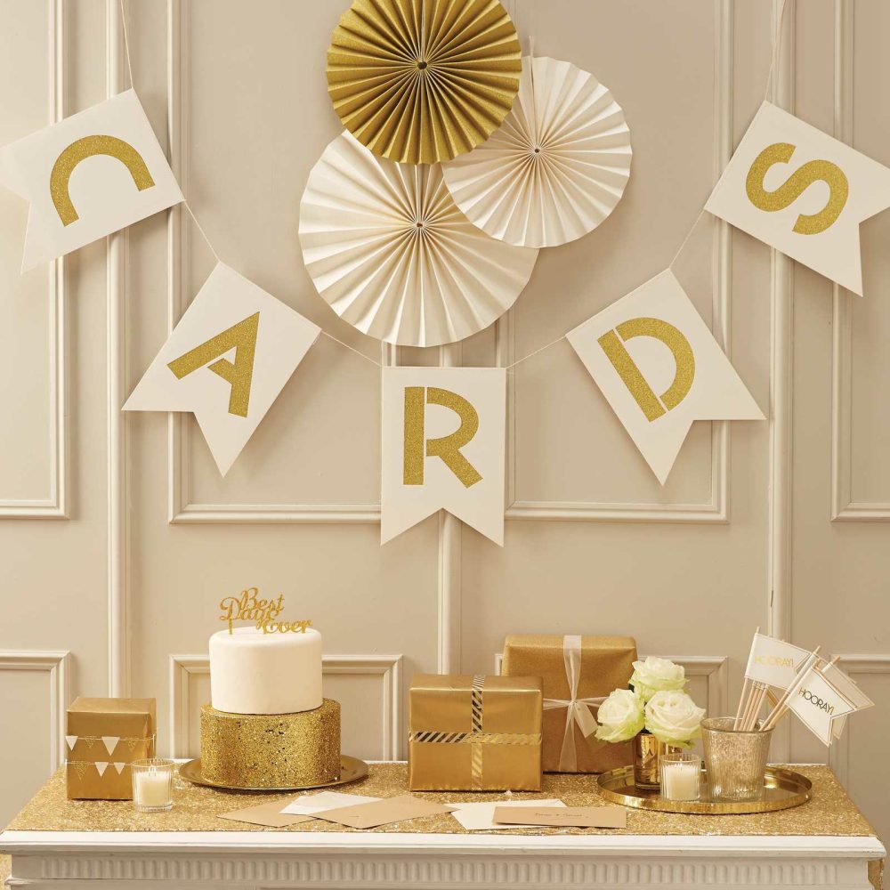 Wedding Post Box |   Ivory & Gold Cards Bunting – Metallic Perfection Wedding Post Box Wedding Post Box