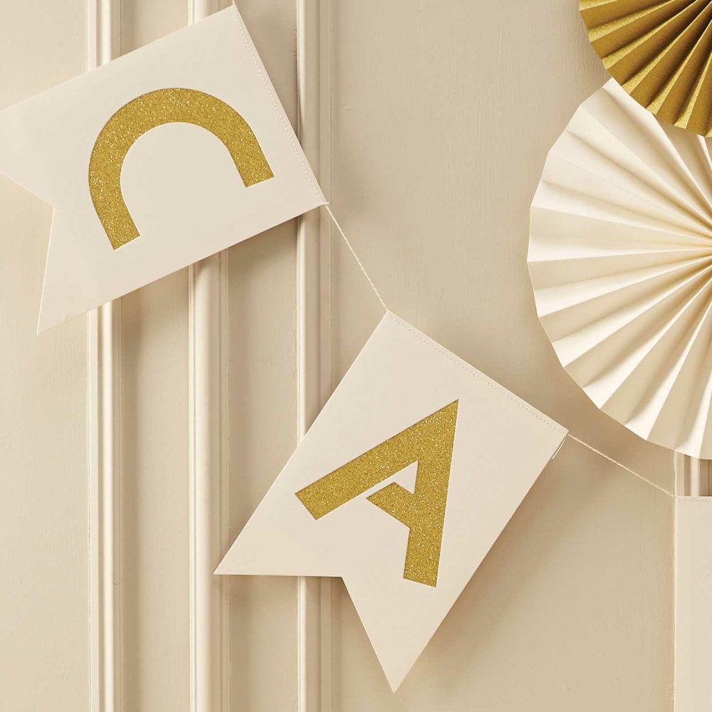 Wedding Post Box |   Ivory & Gold Cards Bunting – Metallic Perfection Wedding Post Box Wedding Post Box