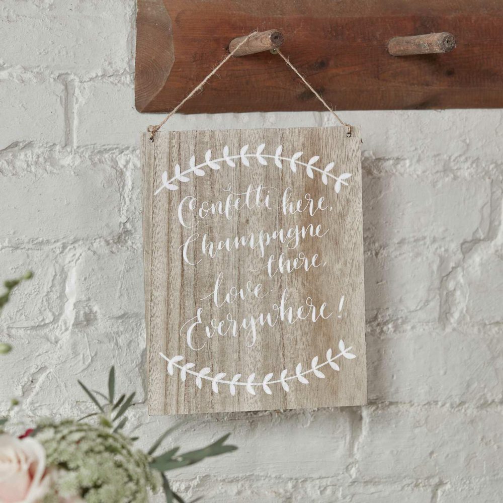 Wedding Signs |   Confetti Here, Drinks There, Love Everywhere Wooden Sign – Boho Wedding Decorations Wedding Signs