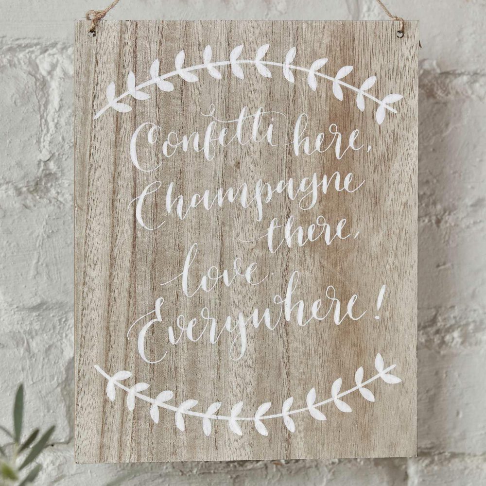 Wedding Signs |   Confetti Here, Drinks There, Love Everywhere Wooden Sign – Boho Wedding Decorations Wedding Signs