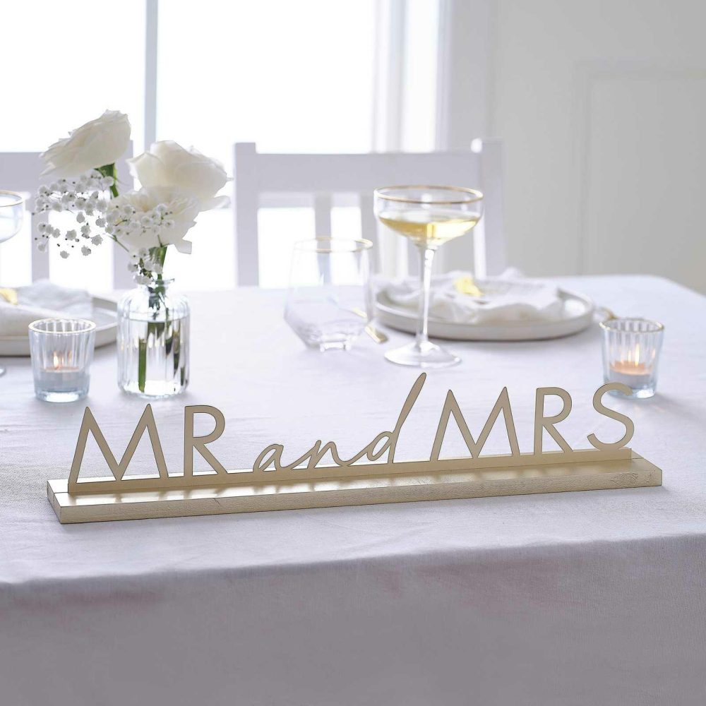 Wedding Signs |   Gold Metal Mr And Mrs Sign Wedding Chair Decorations Wedding Chair Decorations