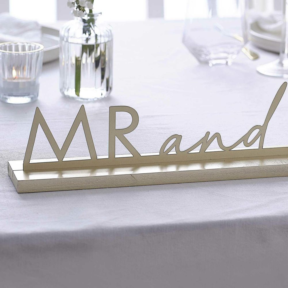 Wedding Signs |   Gold Metal Mr And Mrs Sign Wedding Chair Decorations Wedding Chair Decorations